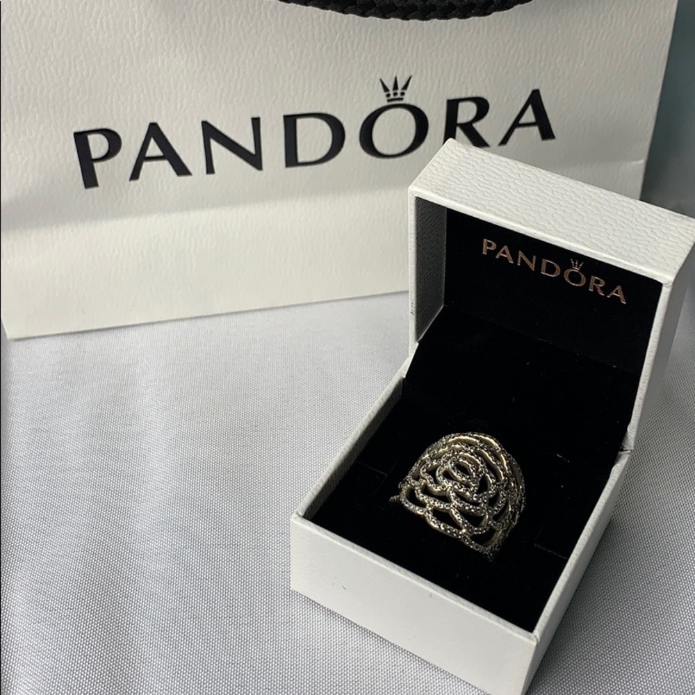 Pandora Silver Rose Filigree Statement Ring - Silver